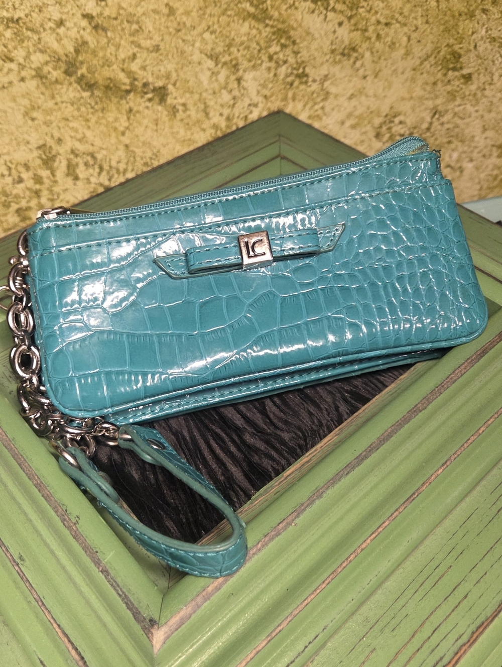 Liz Claiborne Teal Croc-Embossed Wristlet